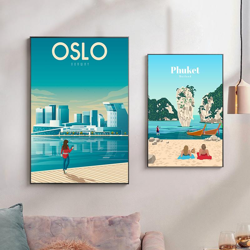 Travel City Poster Finland Vietnam Oslo Nice Canvas Painting Cartoon Nordic Wall Art For Modern Living Room Home Decoration