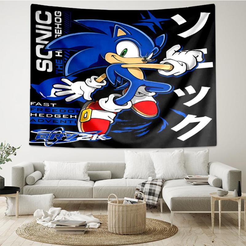 Sonic Print Tapestry, Backdrop, Easy Setup, Ideal for Bedroom, Office & Living Room, with Aesthetic Wall Hanging Decor.