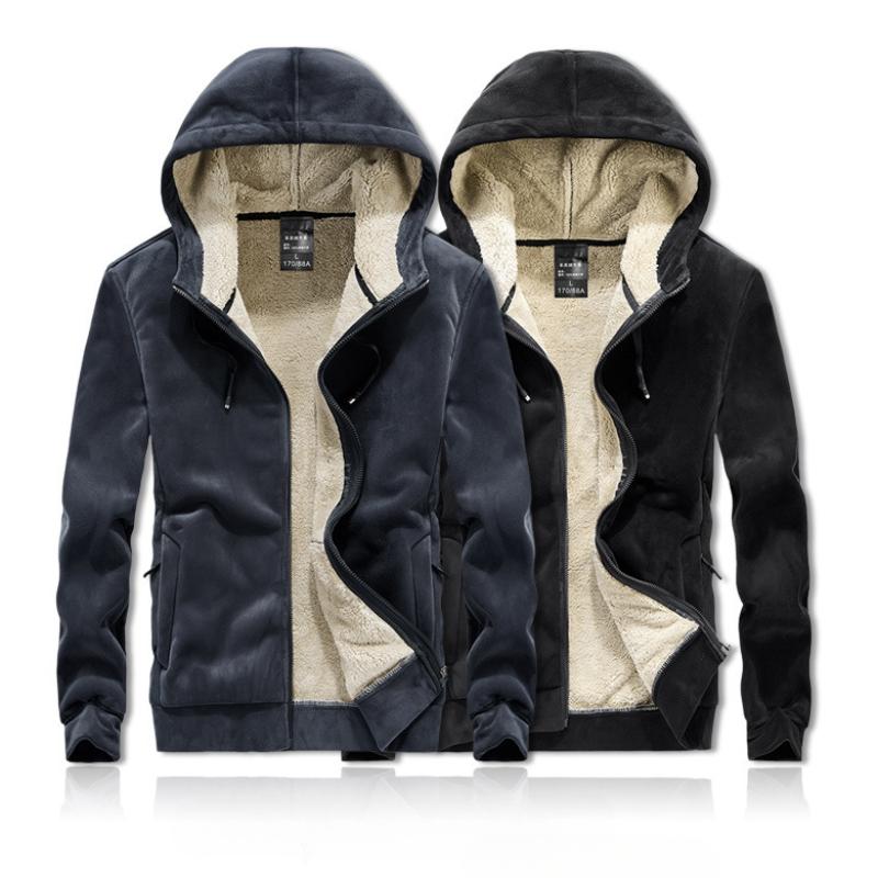 Winter Silver Fox Fleece Suit Men's Hooded Plus Fleece Sweater Plus Fleece Suit Fashion Casual Clothing Men