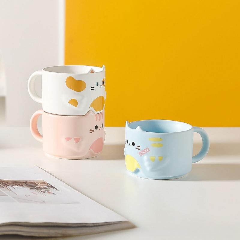 Cat Ceramic Cup Cartoon Cute Mug Stacked Against Cup Cat Cup Household Drinking Water Cup Coffee Cup Gift