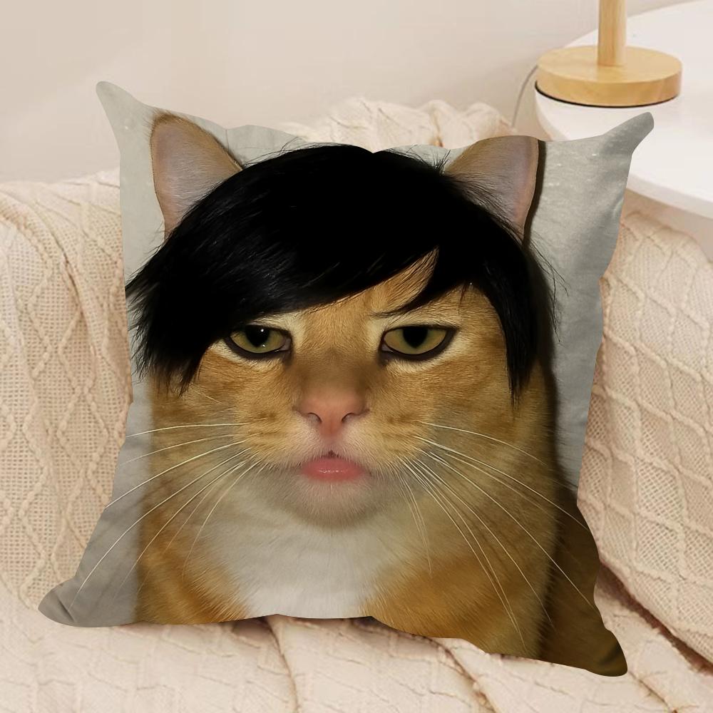 Handsome fashion pretty cat Cushion Cover Silky Short Plush Invisible Zipper Dustproof Sofa Pillow Case for Home Decor