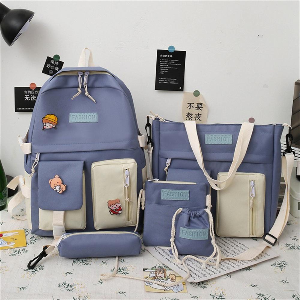 New Five-Piece Backpack Korean Style Contrast Color Canvas Bag