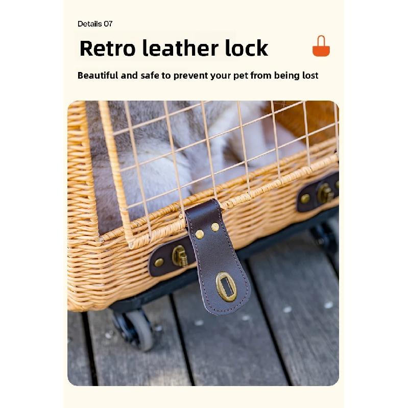 Tragbare Katzentransportbox Stilvoller Haustier-Rollkoffer Große Kapazität Geflochtene Haustier-Reise-Atmungsaktive Trolley-Box für Katzen & Kleine Hunde