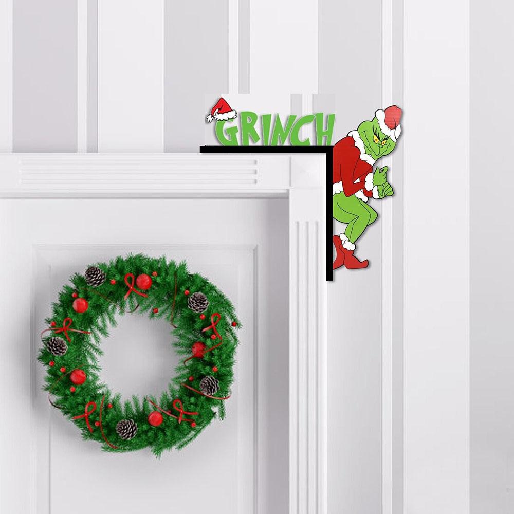 Grinch Christmas Door Corner Decoration Creative Home Decor Holiday Party Gifts