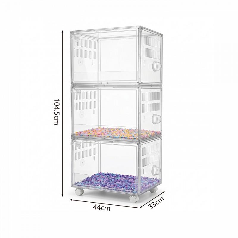 Transparent Acrylic Hamster Cage With Wheels Leak-Proof Sand Tray Stackable Easy-Clean Design Indoor/Outdoor Use