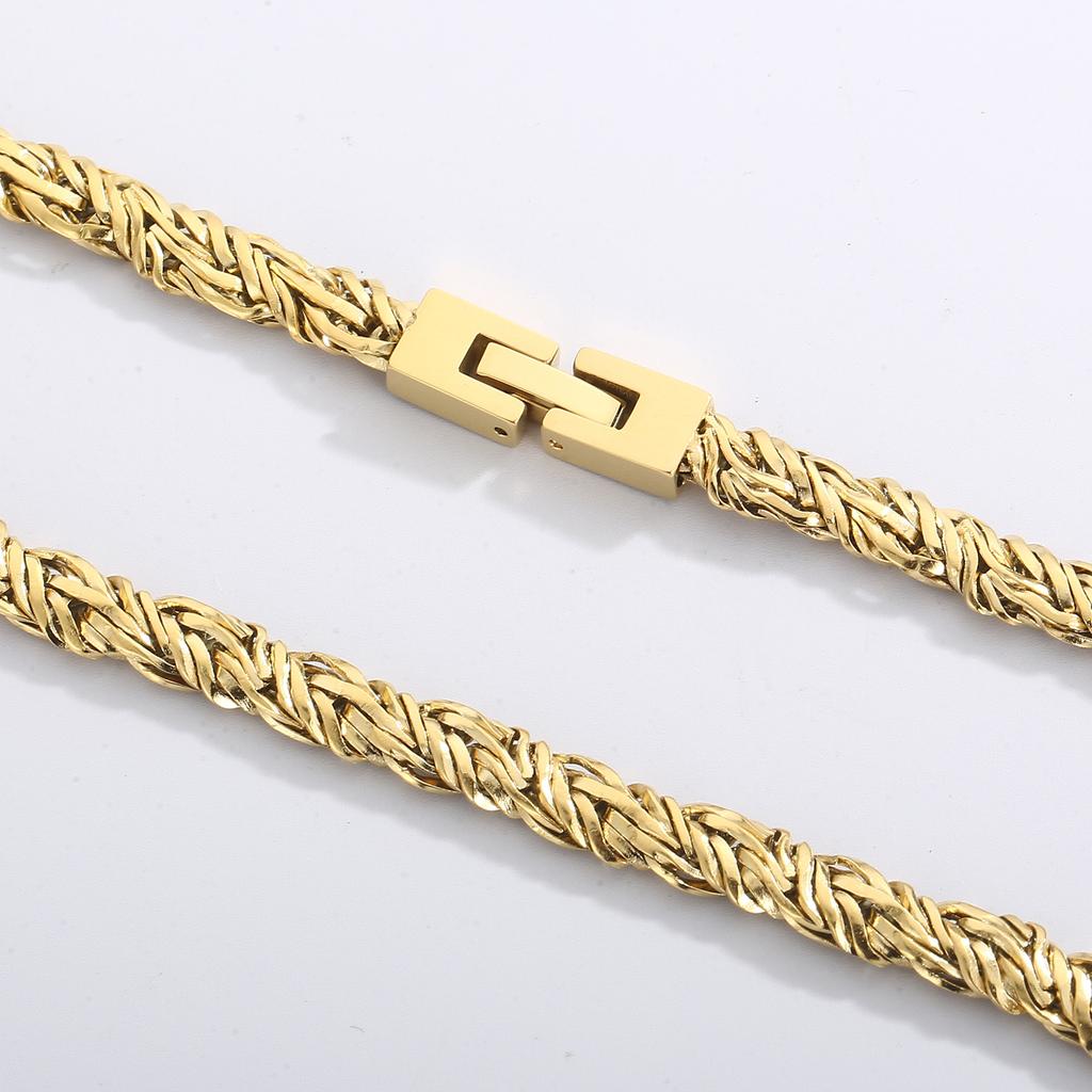 6mm Hip Hop Singular Chain Necklace Men's Stainless Steel Twisted Chain Simple Thick Necklace Gold/Black Color Pop Party Jewelry