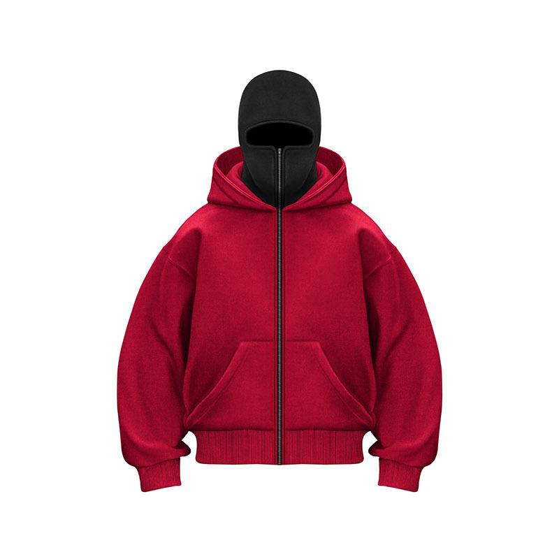 Full-Zip Hoodie with Integrated Face Cover Unisex - Oversized Fit, Kangaroo Pocket, Soft Fabric for Daily Casual & Urban Fashion Outfits
