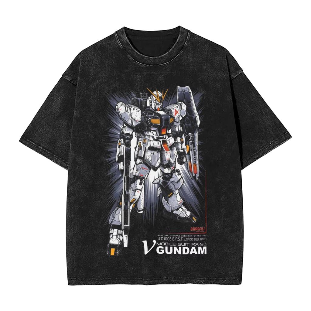 Anime Mobile Suit Gundam Harajuku Washed Vintage Vintage T-Shirt Cotton Men Streetwear Oversized Women Short Sleeve