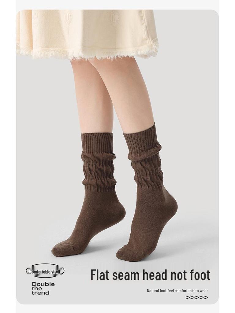 Renaissance Women's Solid Color Mid-Calf Bubble Socks - Versatile Thin Spring & Autumn Style