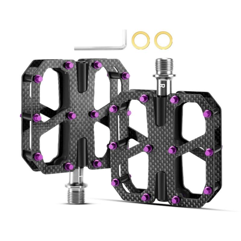 Light Weight Carbonfiber Cycling Pedals Oversized Platform Nonslip Spikes Aluminum Alloy Sealed Design High Performances чёрный/фиолетовый