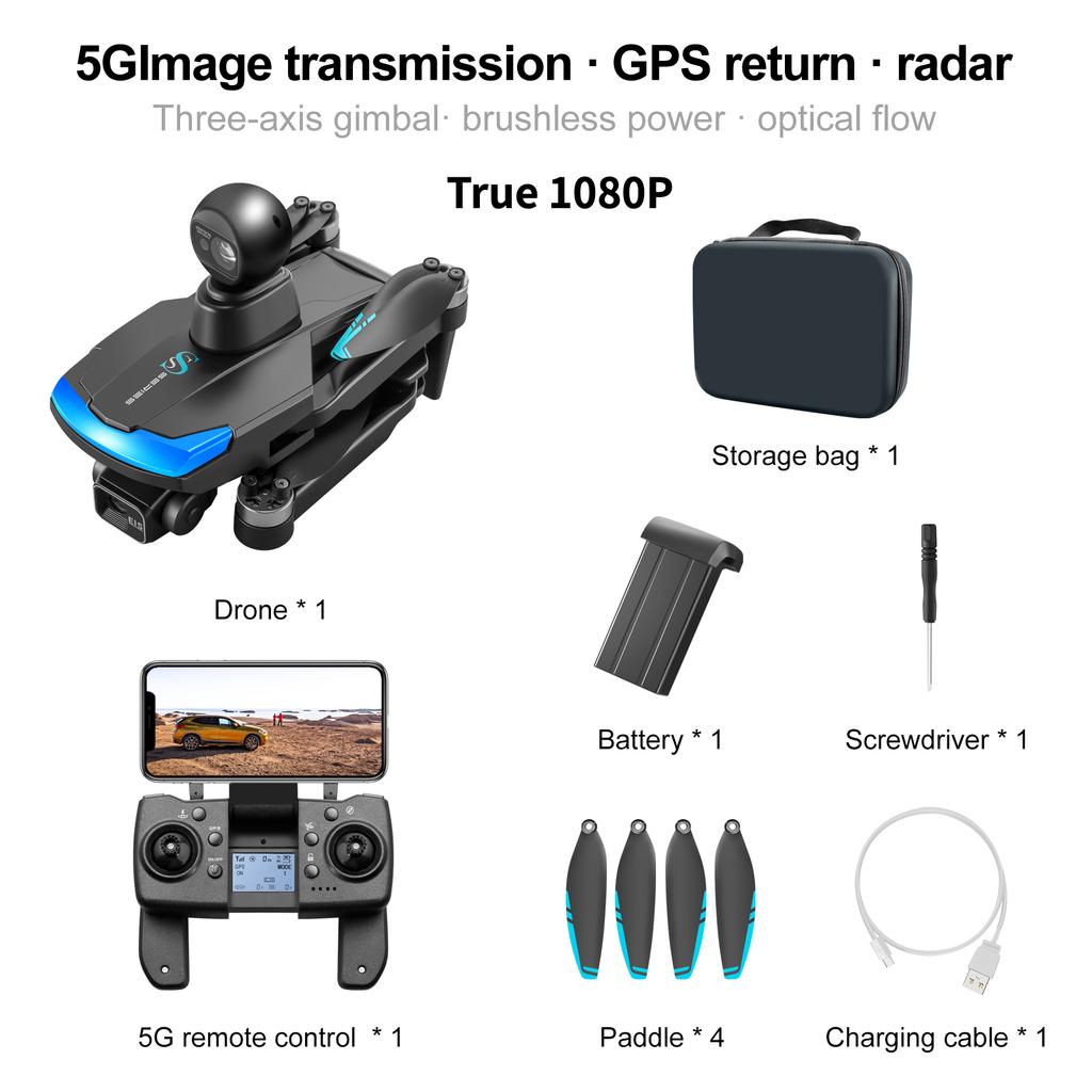 Nuevo Dron Profesional S185 GPS Retorno 5G Verdadero 2.7K HD Cámara Dual Control Remoto con Pantalla Táctil PTZ de 3 Ejes Evitación de Obstáculos Dron