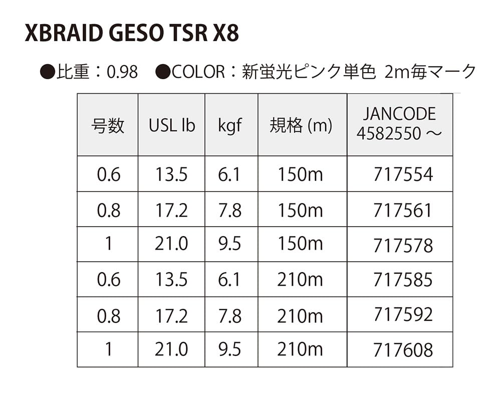 XBRAID GESO TSR X8 210m PE Line New Fluorescent Pink No. 0.6