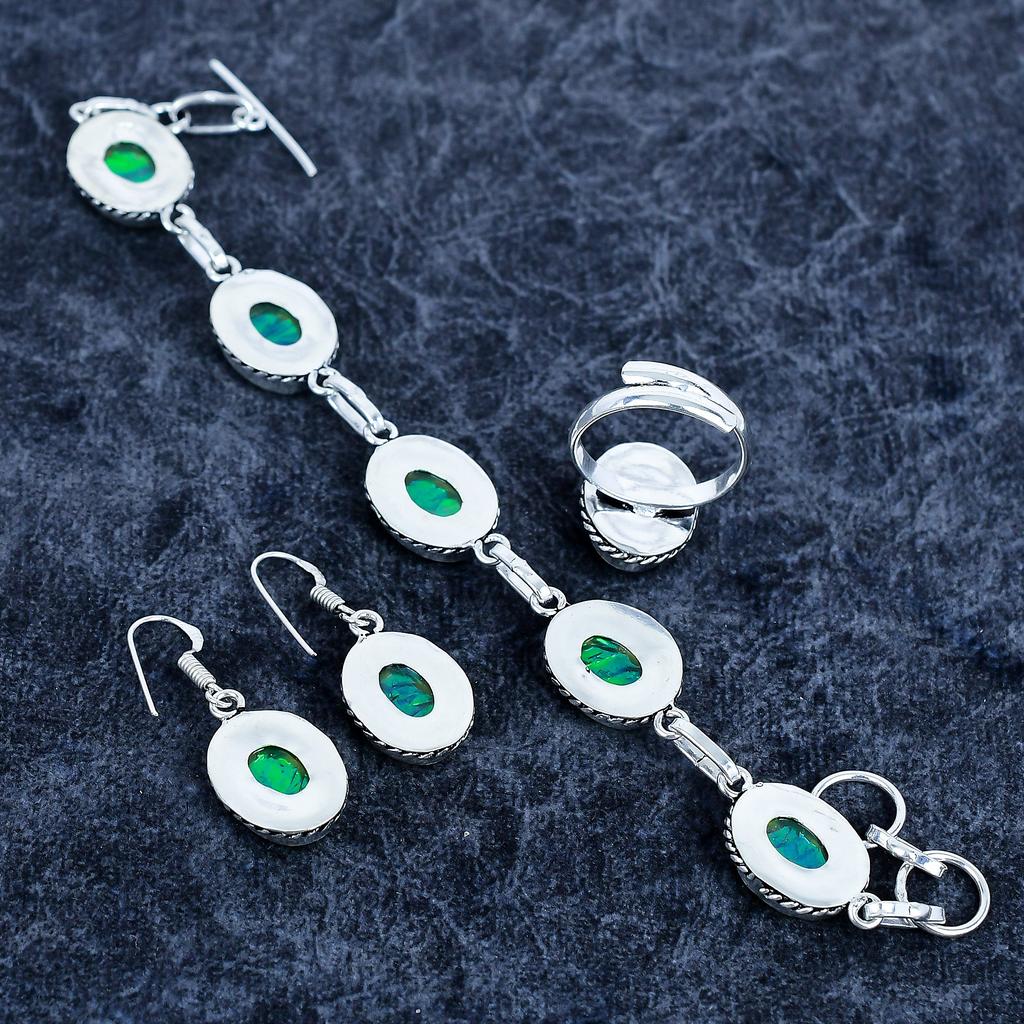Yellow Triplet Opal Gemstone Handmade 925 Sterling Silver Jewelry Set M-3197