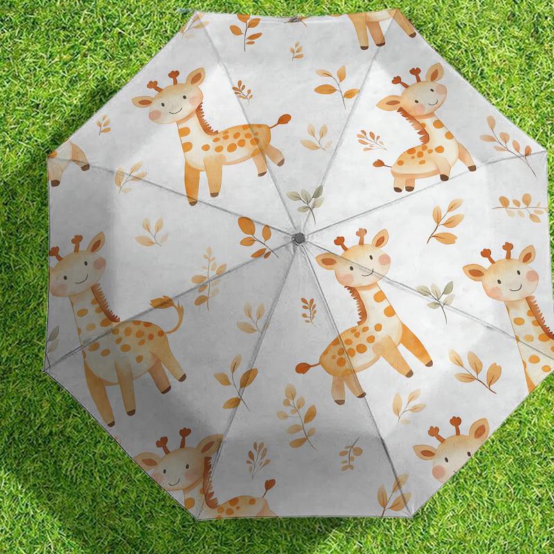 1pc Giraffe Leaves Pattern Umbrella Design Automatic Opening and Closing Umbrella, High-quality Travel Umbrella,  c1128033