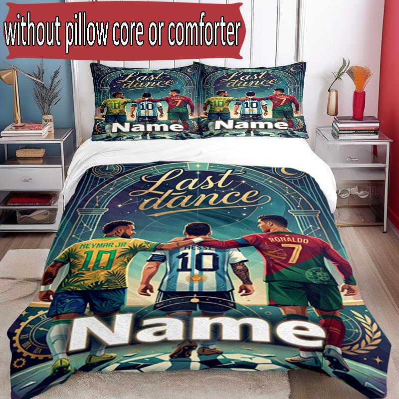 3pcs Duvet Cover Set (1*Duvet Cover + 2*Pillowcase, Without Core), Custom Name Real Madrid CF Pattern Bedding Set, Home Bedroom Decor Gift