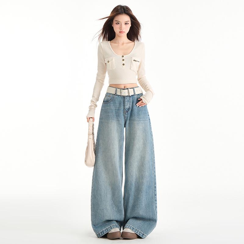 Xintang Women's 2025 High Waist Retro Wide Leg Jeans