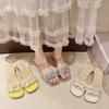 Transparent with Crystal Heel Cool Slippers New Summer French High-heeled Flower Rhinestone Sandals