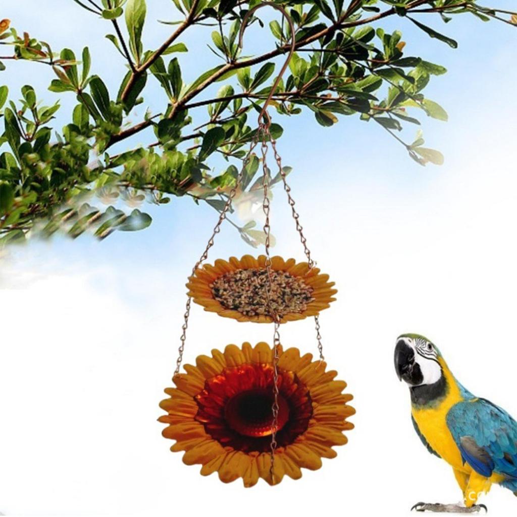 Bird Feeders For Outside Double-Layer Retro Feeding Tray Hangable Sunflower Design Bird Feeder For Finch Hummingbird Backyard
