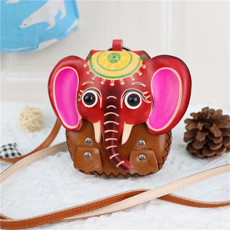 Erste Schicht Rindsleder Cartoon Baby Elefant Münzbeutel Kinder Umhängetasche Karten Schlüssel Münzen Elefant Schulter Klappe Rucksack