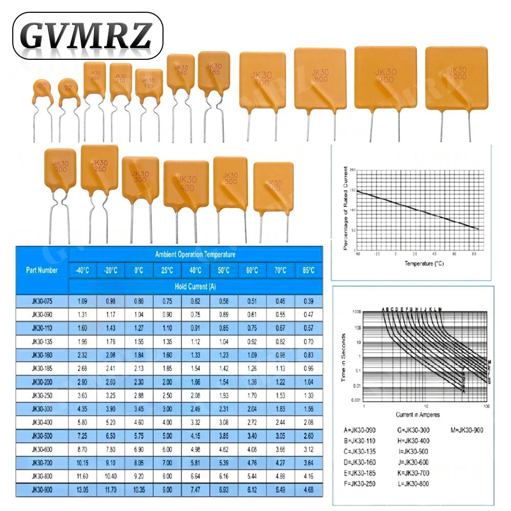 10PCS Jk30 Plug In Self Resettable Fuse Pptc Ruef 30V 0.9A 1.1A 1.35A 1.5A 1.6A 1.85A 2A 2.5A 3A 4A 5A 6A 7A 8A 9A 10A