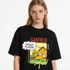 Garfield "DONUT PLEASE" Donut Funny Print Short Sleeve T-Shirt, American Streetwear Brand Heavyweight Cotton Loose Fit Oversized Couple Top