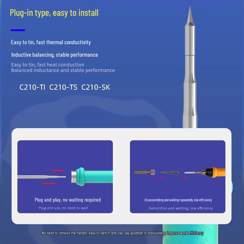 Repairman 210 Soldering Iron Tip - Universal Domestic Head for Sugon T26, C210 Heating Core, Straight Point & Bent Blade.