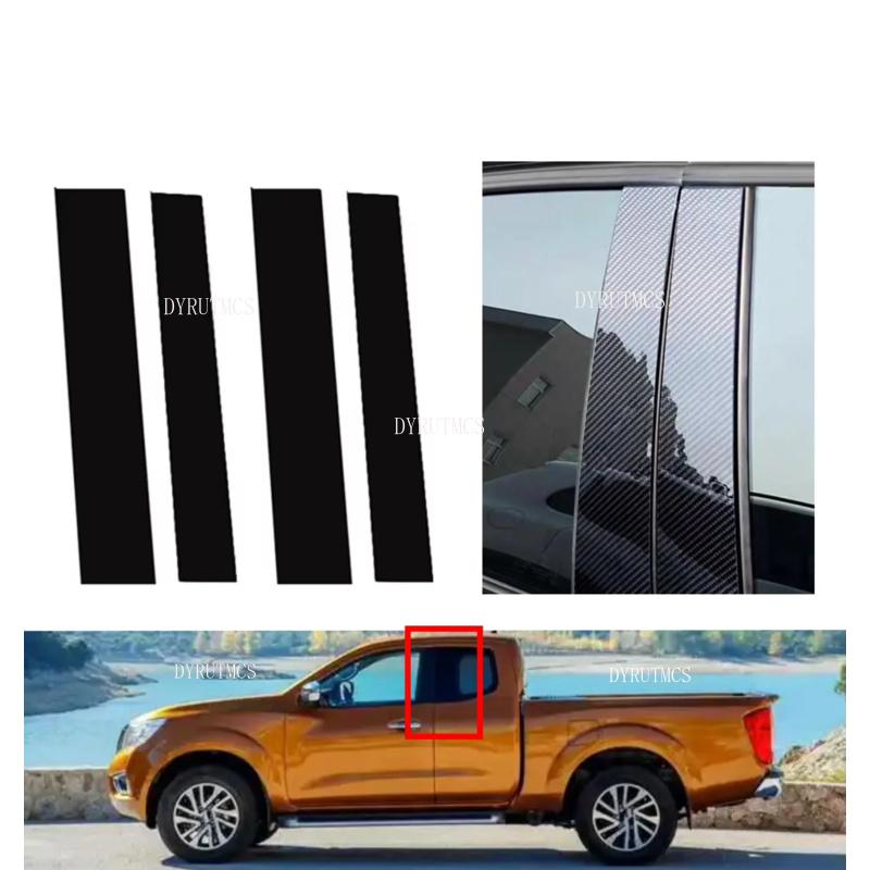 Car Door Window BC Pillar Post Cover Trim Sticker Fit For Nissan Navara Frontier NP300 Crew Cab 2018-2021 Glossy Black