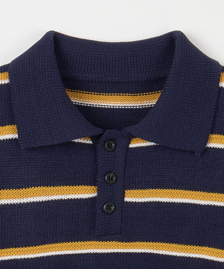 NODU Multi-Color Block Collared Stripe Knit T-Shirt [Navy]
