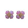 Vintage Pink Stone 925 Silver Flower Ear Studs with Diamond Inlay for Women