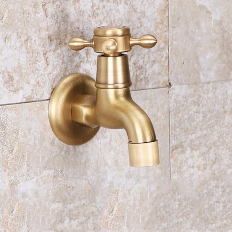 Long Garden Use Bibcock Faucet Tap Crane Antique Brass Finish Bathroom Wall Mount Washing Machine Water Faucet Tap