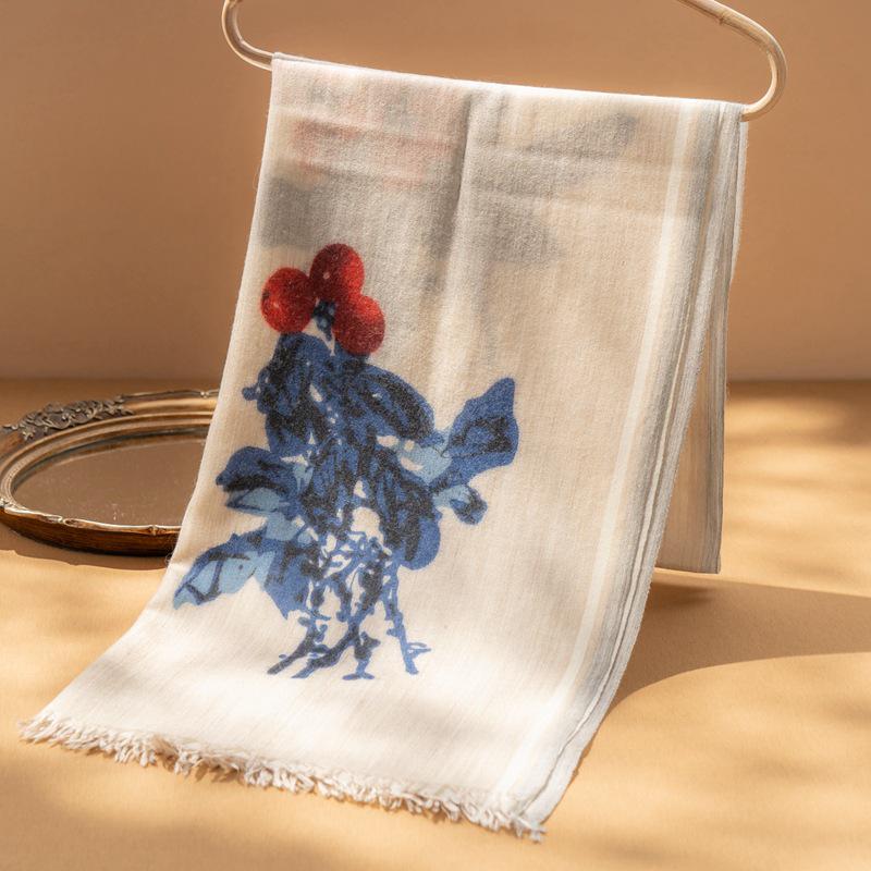 Women s 100% Pure Cashmere Embroidered Knit Scarf - New Fashionable Style, Versatile and Elegant. грязно-белый