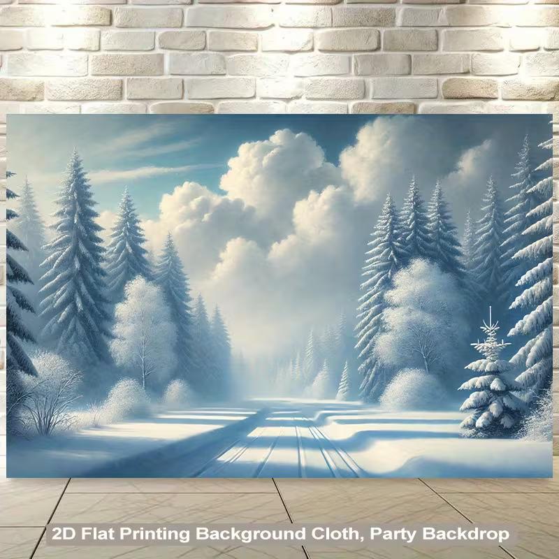 Serene Winter Forest Backdrop, Snow Covered Pine Trees and Snowy Path 47.2x31.5inch/120*80cm