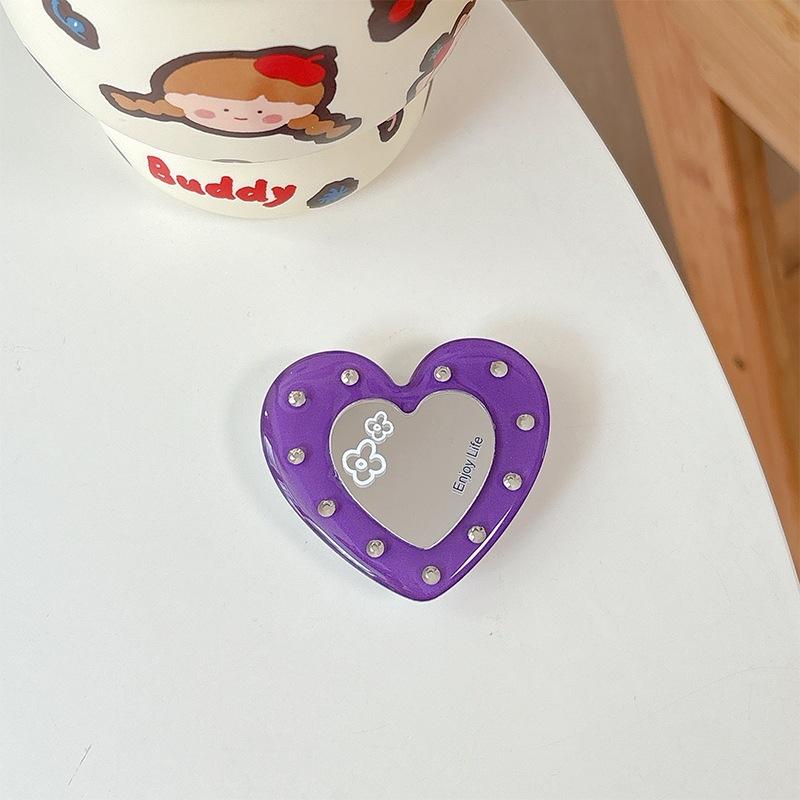 Love Small Mirror Mobile Phone Airbag Holder Adhesive Rhinestone Adhesive Telescopic Folding Desktop Lazy