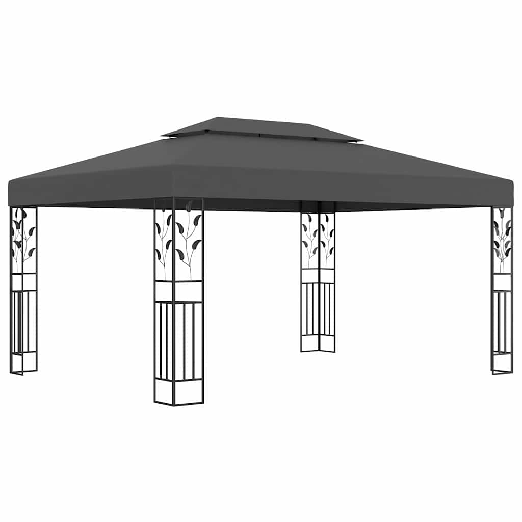 vidaXL Pavillon mit Doppeldach & LED-Lichterkette 3x4 m Anthrazit