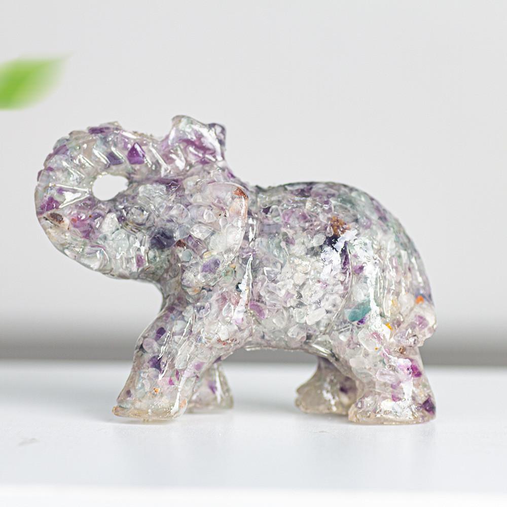 Crystal Elephant Resin Figurine With Semiprecious Stones For Office And Party Decoration