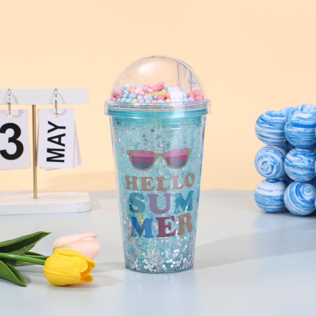 Water bottle summer simple creative digital plastic cup double vacuum cute student straw cup portable gift crushed ice cup