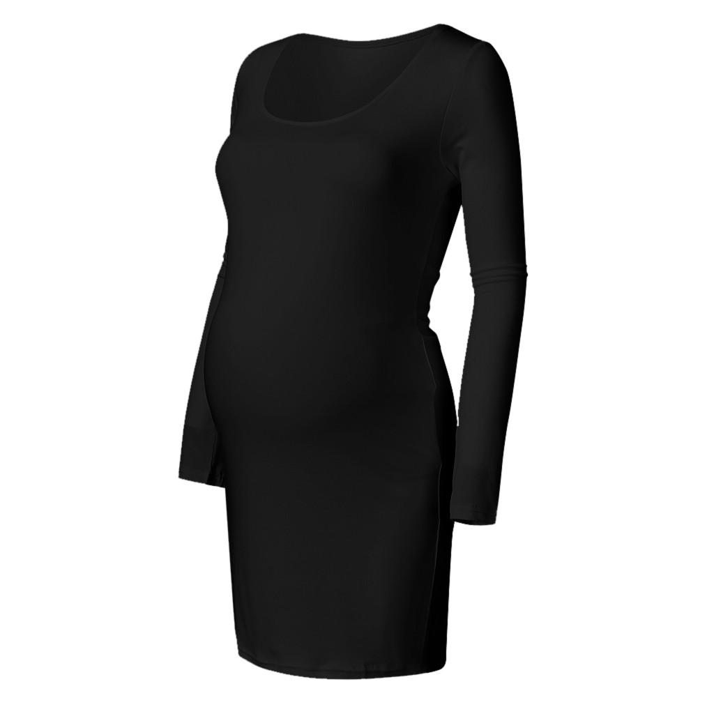 (Projector)Women Pregnant Maternity  Long Sleeve Solid High Elastic Soft Mini Dress