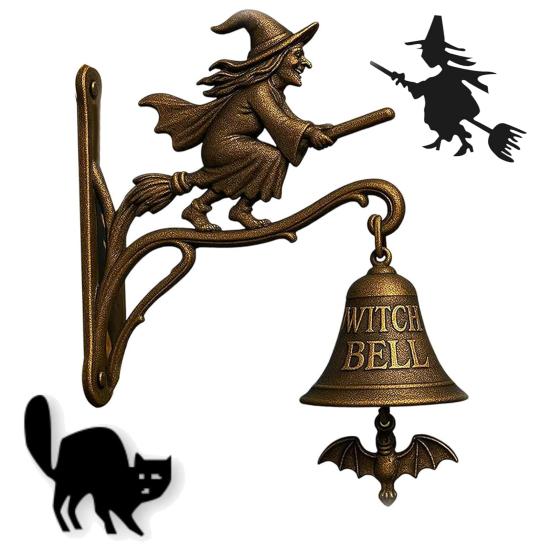 Halloween Witch Bell Vintage Metal Welcome Doorbell Shopkeeper Bell Home Office Entrance Door Wall Mount Decorative Bell