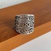 925 Zilveren Ringen Voor Vrouwen Geometrische Fijne Sieraden Vinger Verstelbaar Retro Bloem Holle Ring Voor Feest Verjaardagscadeau