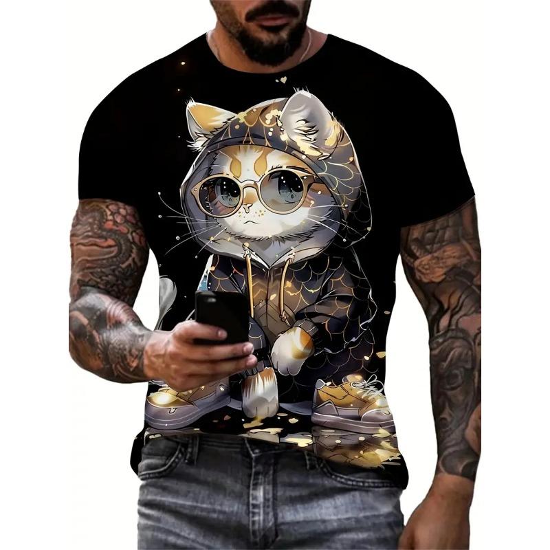 Summer Fashion Fun Cartoon Cat Pattern T-shirt