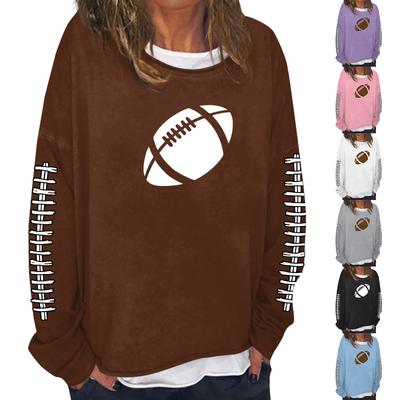 Women's Fashion Casual Long Sleeve Solid Color Printed Round Neck Top Sweatshirt