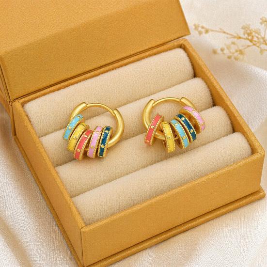 1 Paar Creolen für Damen, Kleine Kreis-Creolen mit Regenbogen-Emaille, Lebendige Farb-Ohrringe für den täglichen Gebrauch