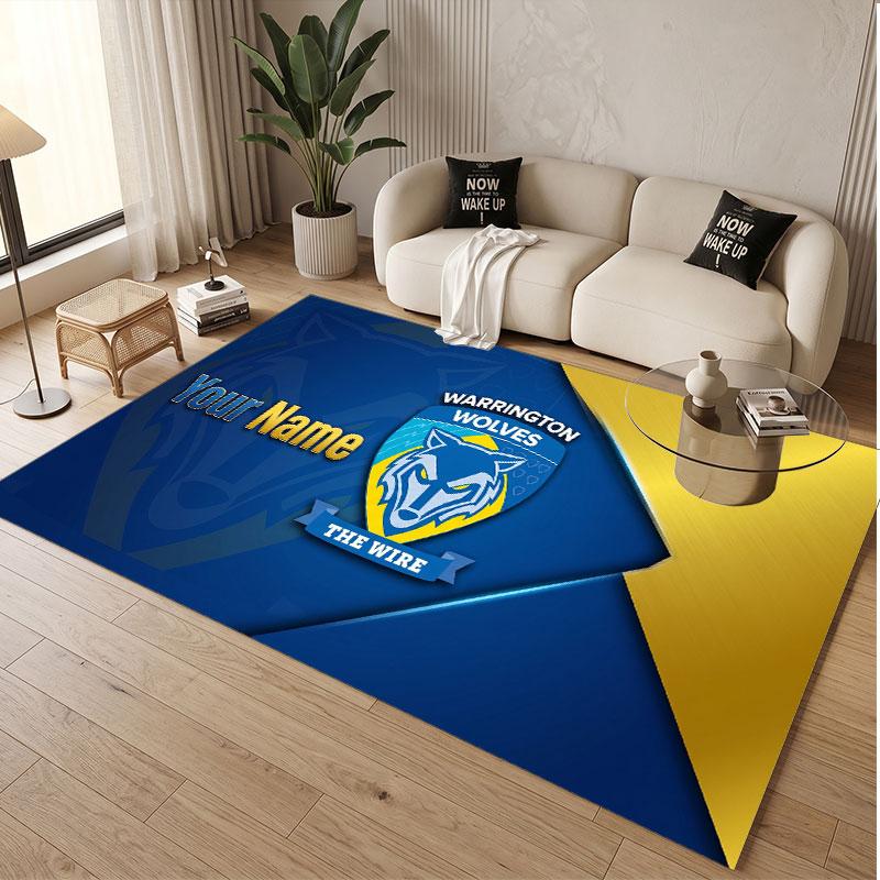 Custom Rug Warrington Wolves FC Pattern Print Name Text Soft Non‑Slip Floor Carpet for Home Indoor Decoration