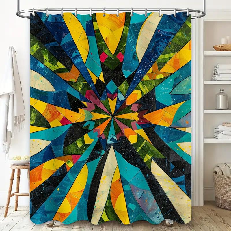 Colorful Geometric Shower Curtain Bathroom Decor Waterproof Fabric Shower Tarpaulin Various Sizes Available (175x203cm)