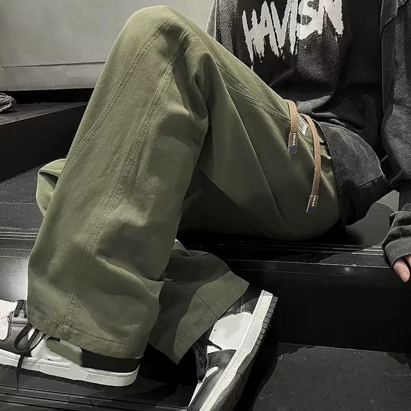 Retro Coffee Color Men's Spring Autumn Oversize Japanese Style Lazy Drop Casual Workwear Pants Straight Loose Wide Leg
