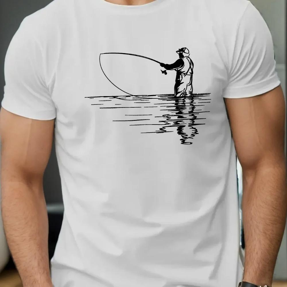 Men's Summer 100  Fashionable Casual Loose Plus Size Reflection Fishing Printed Round Neck Short Sleeved T-shirt Top