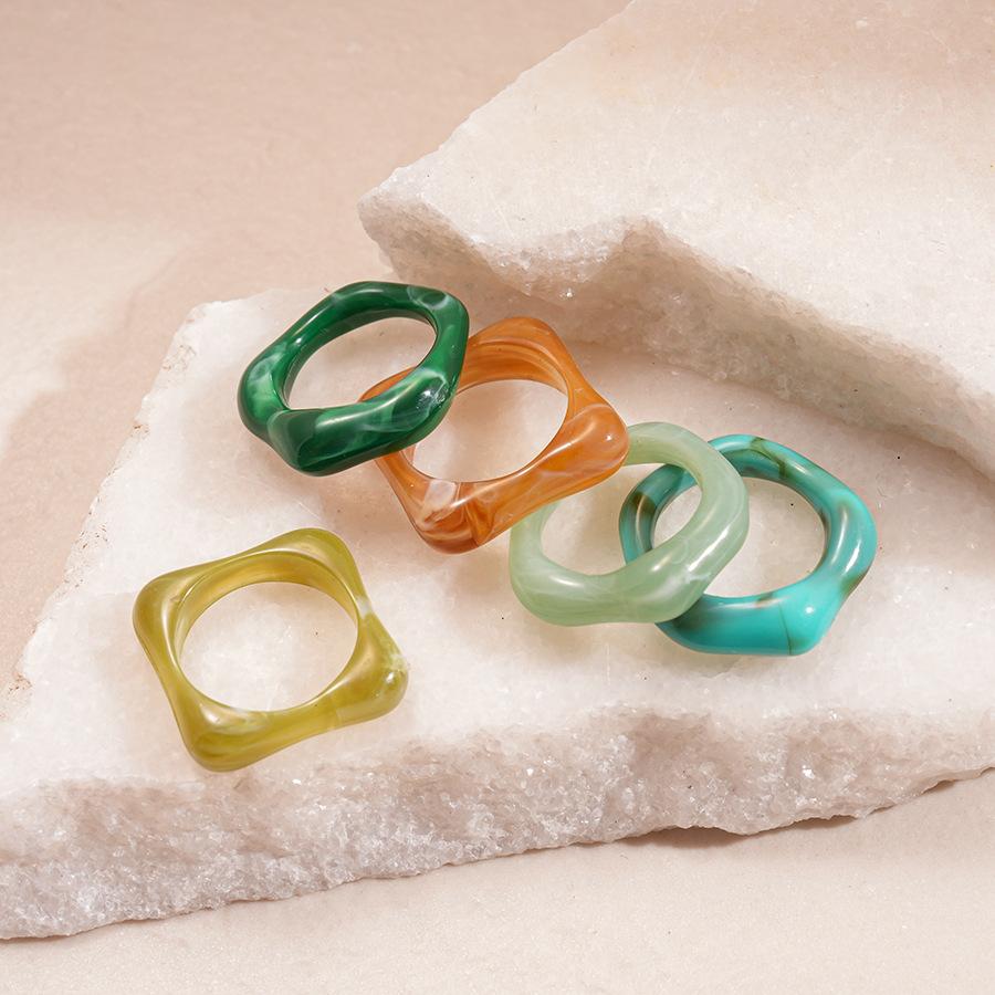 Five-piece acrylic smudge irregular geometric square round ring simple niche jewelry