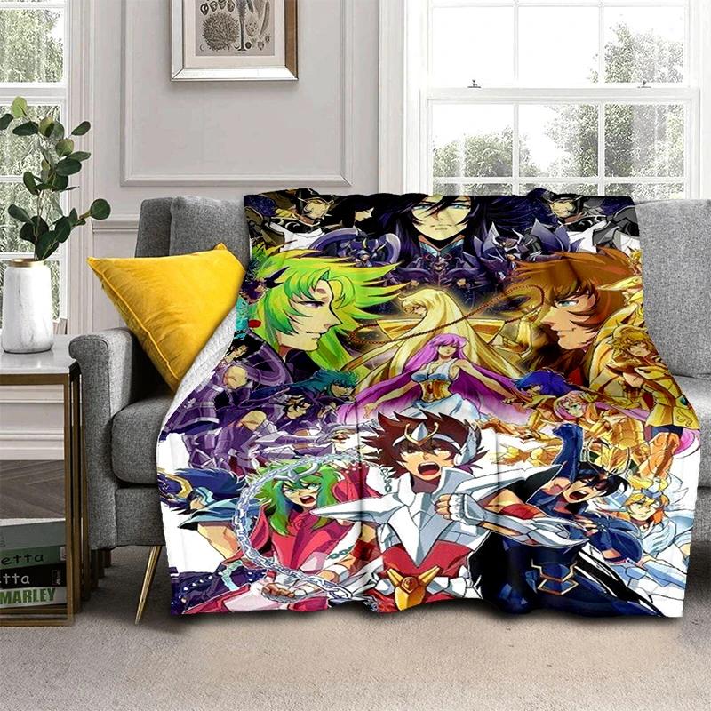 Anime Saint Seiya Glod Pattern Throws Blanket for Baby Hiking Picnic Bed Super Soft Cute Kawaii Flannel Blanket Birthday Gift