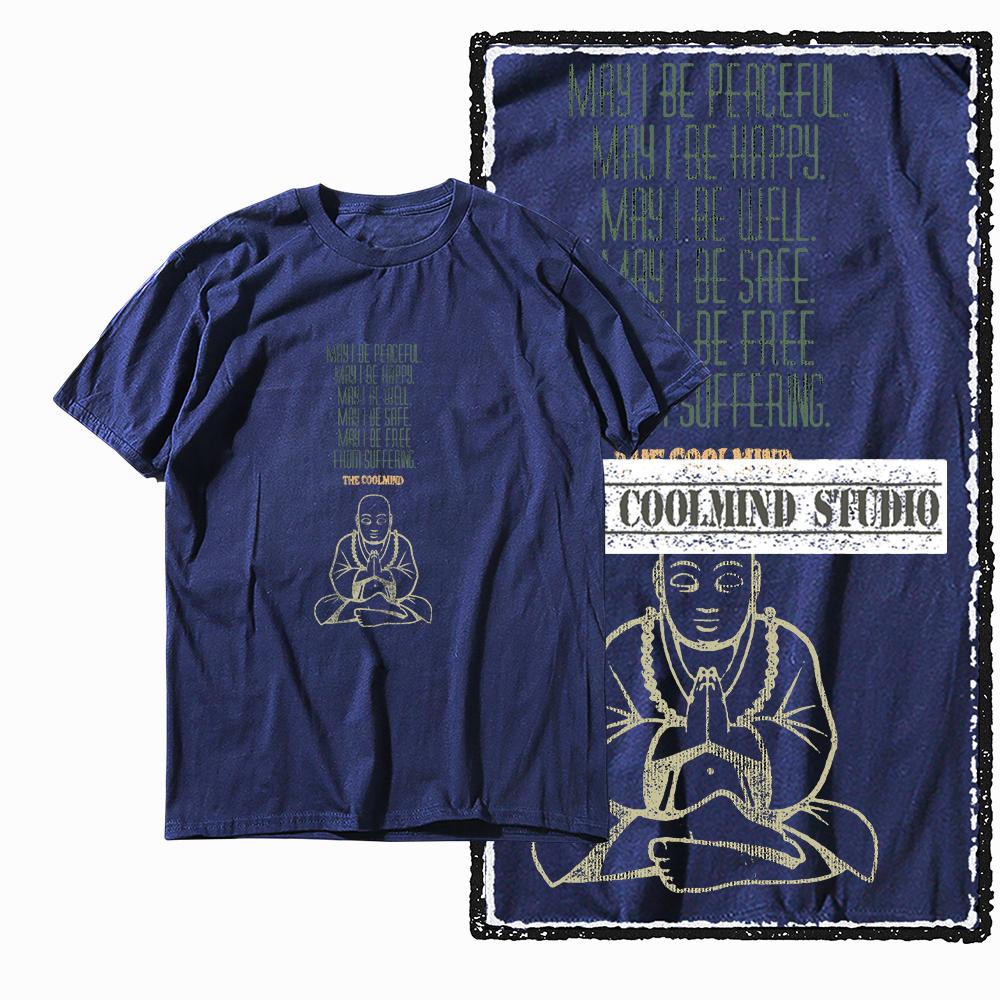 Coolmind X0050 Retro Vibe Thinker Buddha Tee Cotton Exclusive Graphic Men Tshirt Big Size Streetwear T Shirt for Men Tee Shirts
