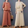 Fashionable Embroidered Cotton Linen Two-Piece Set with Wide Leg Pants for Middle-Aged And Elderly Women Summer Clothing